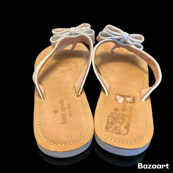 Kate Spade New York Glitter Bow Thong Sandals White Flip Flop Slides Women’s 8.5 - Picture 6 of 7